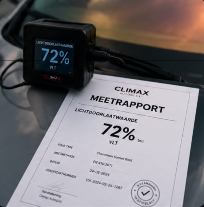 Climax Autoglas meetrapport certificaat